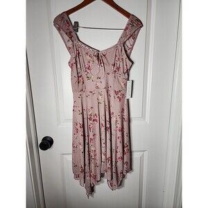 Kirious Coquette Slip Dress size M Babydoll Lace Floral Handkerchief Hem Y2K
